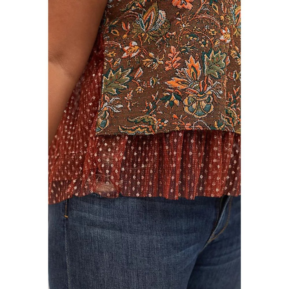 Anthropologie Eva Franco Jacquard Sleeveless Brown Floral Top Plus Sizes - Picture 8 of 8